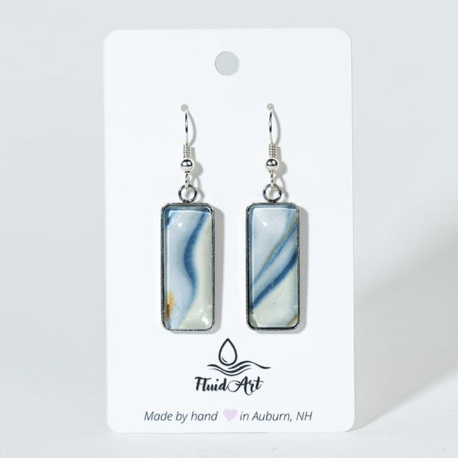 Rectangle Drop Earrings - White light blue, dark blue stripes
