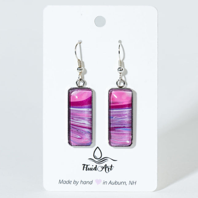 Rectangle Drop Earrings - pink red lavender white stripes