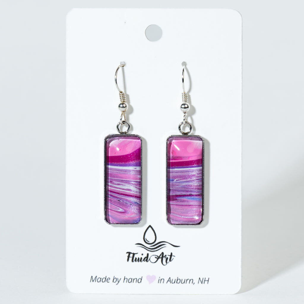 Rectangle Drop Earrings - pink red lavender white stripes