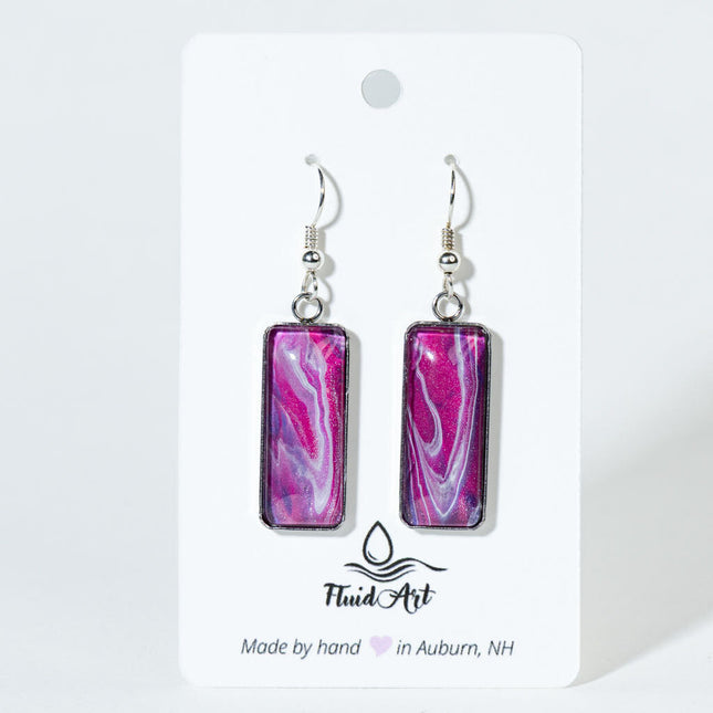 Rectangle Drop Earrings - deep magenta with white pattern