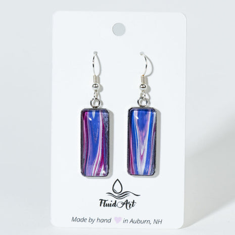 Rectangle Drop Earrings - dark blue white, deep, magenta stripes