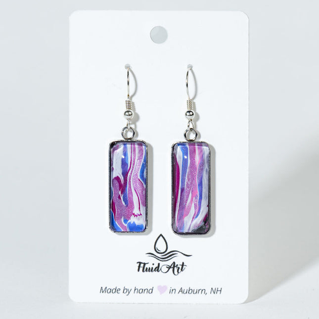 Rectangle Drop Earrings - white dark blue, deep, magenta stripes