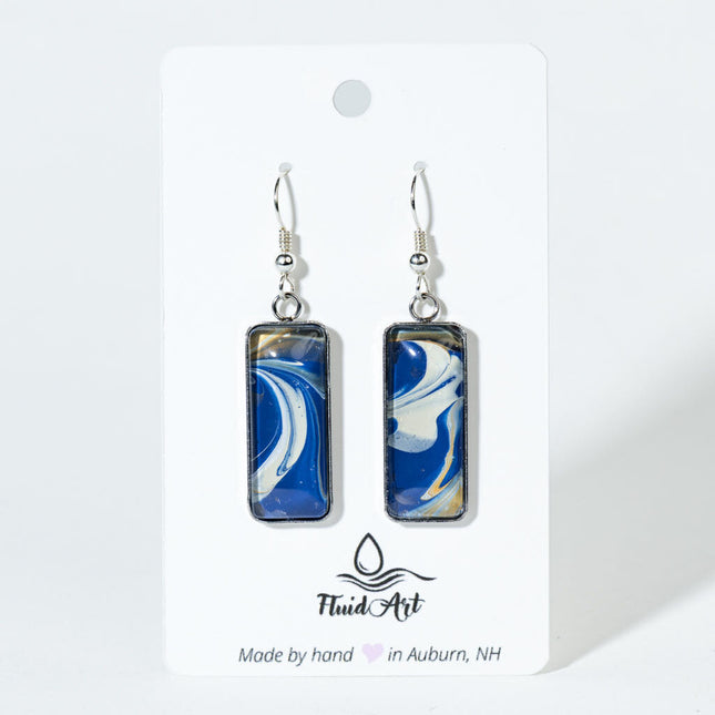 Rectangle Drop Earrings - dark blue, white, hint of yellow