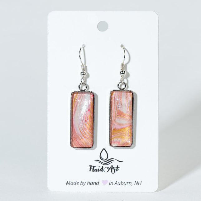 Rectangle Drop Earrings - peach, light pink, White and gold