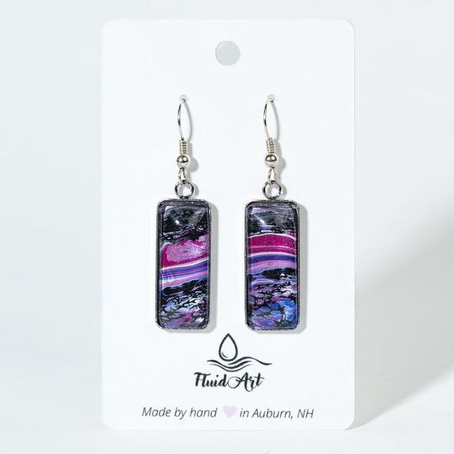 Rectangle Drop Earrings - dark blue magenta, lavender black white