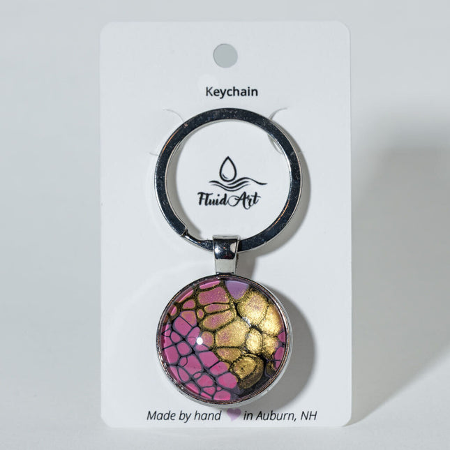 1" Round Fluid Art Keychain - pink gold black