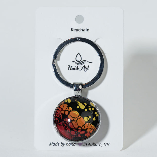 1" Round Fluid Art Keychain - cyan, dark blue, lavender yellow, orange red black 2