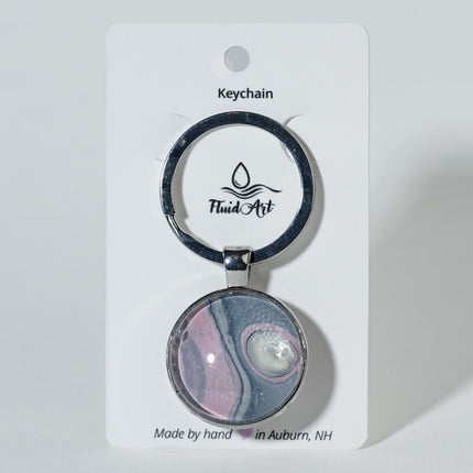 1" Round Fluid Art Keychain - cream, grey, pink