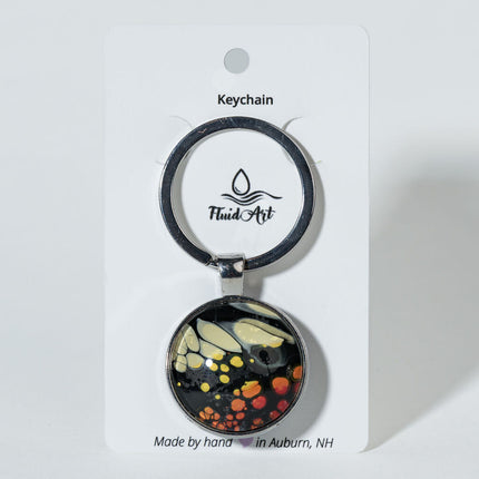 1" Round Fluid Art Keychain - cyan, dark blue, lavender yellow, orange red black 3