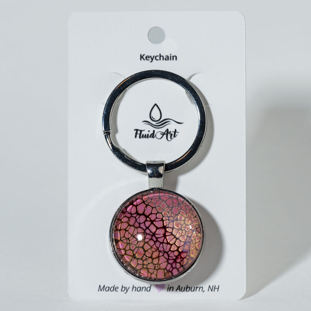 1" Round Fluid Art Keychain - pink gold black