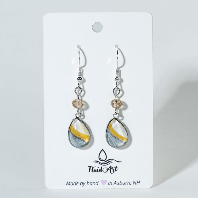 Small Teardrop Earrings with Crystal Bead - Gold white silver