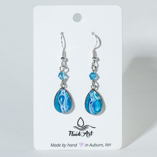 Small Teardrop Earrings with Crystal Bead - blue white