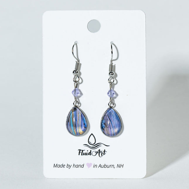 Small Teardrop Earrings with Crystal Bead - gold lavender blue