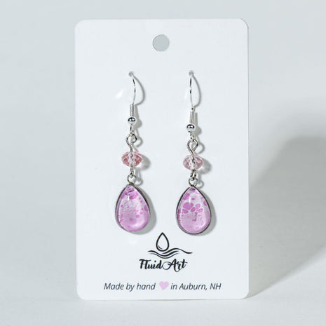 Small Teardrop Earrings with Crystal Bead - pink white