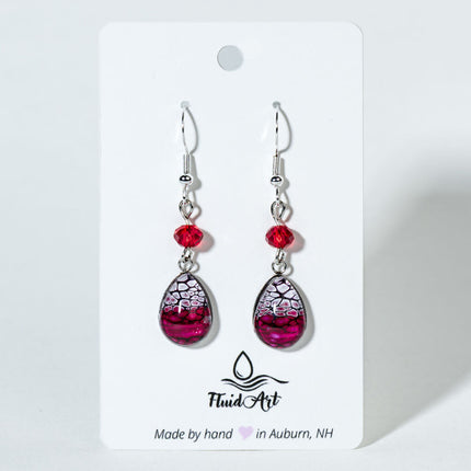 Small Teardrop Earrings with Crystal Bead - magenta, white black