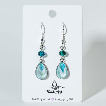 Small Teardrop Earrings with Crystal Bead - WHITE TEAL