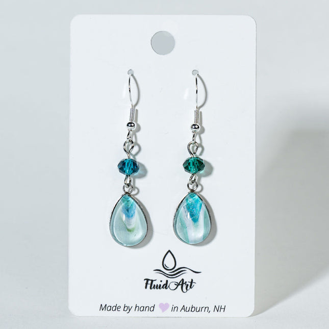 Small Teardrop Earrings with Crystal Bead - WHITE TEAL