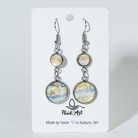 Double Circle Fluid Art Drop Earrings - White silver gold