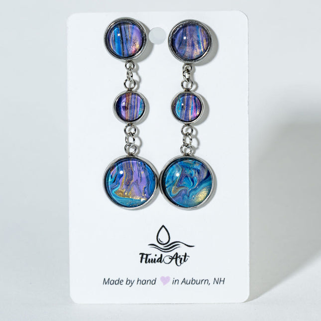 Triple Circle Fluid Art Post Earrings - Blue lavender gold