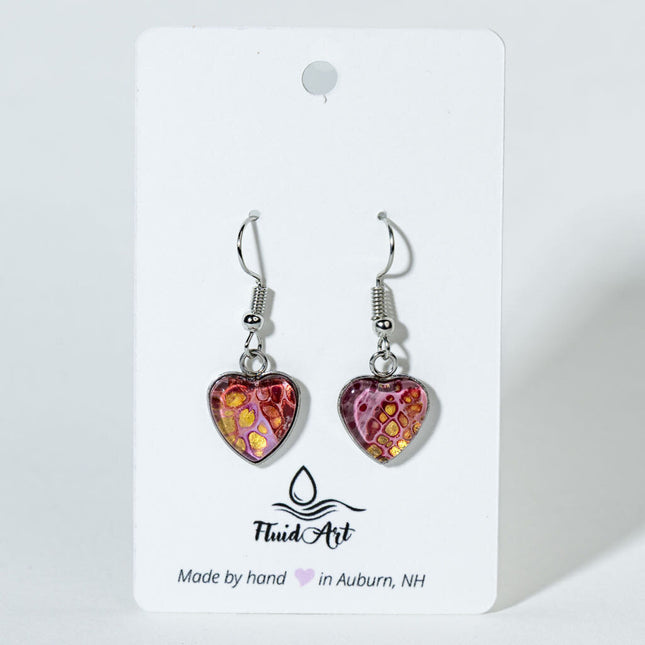 Heart-Shaped Fluid Art Drop Earrings - pink red gold