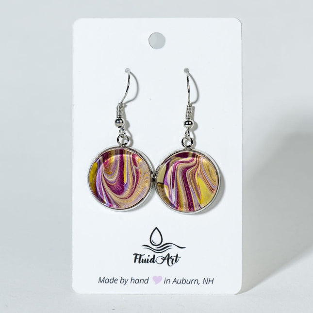 Round Fluid Art Drop Earrings - magenta yellow