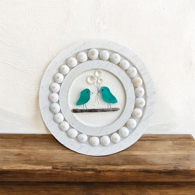 Glass birds with baloons/ round frame