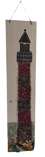 tall Lighthouse on wood, crushed glass and sea glass