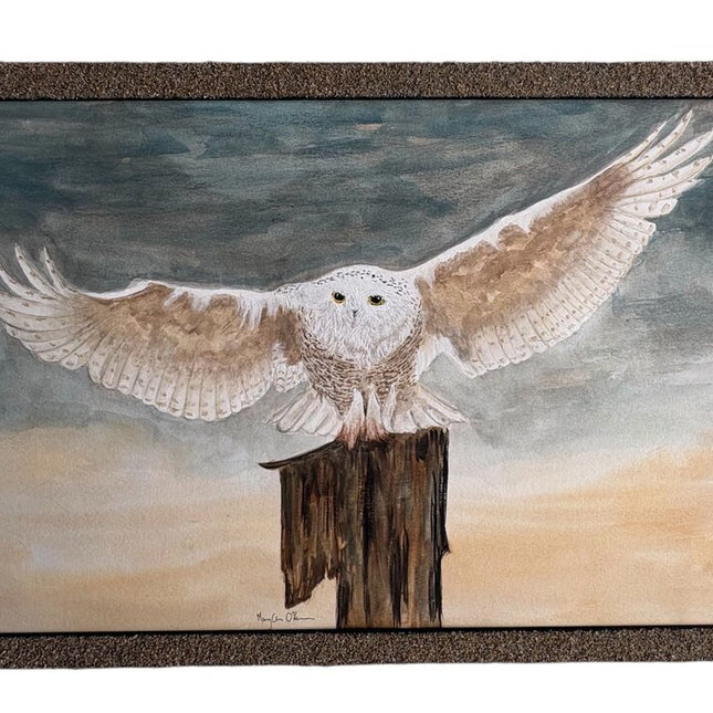 Original watercolor owl in frame