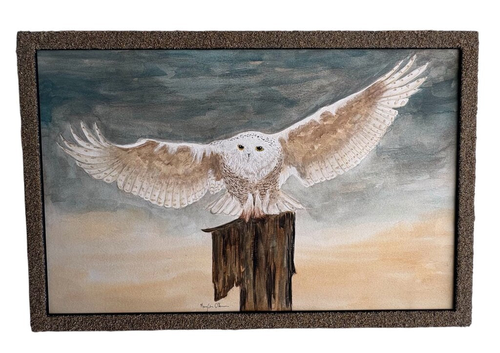 Original watercolor owl in frame