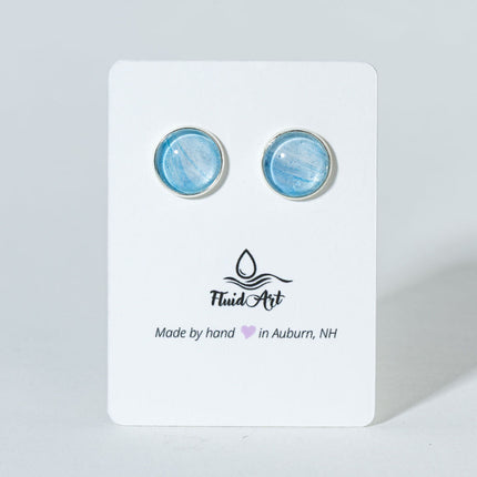 Round Fluid Art Post Earrings - light blue on Silver