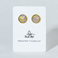 Round Fluid Art Post Earrings - yellow lavender magenta on gold