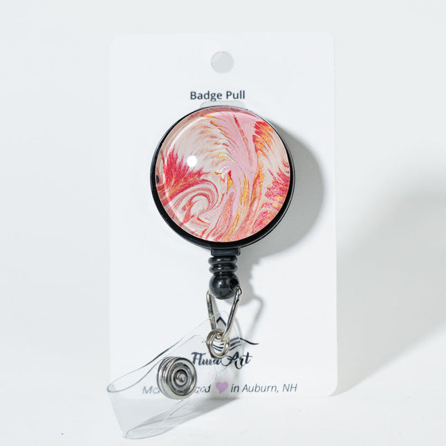 1.25" Fluid Art Badge Reel - peach, white pink gold