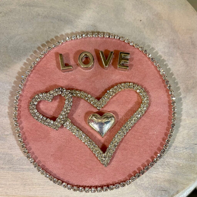 4 in PINK MAGNET VTG SILVER RHINESTONE HEARTS- LOVE