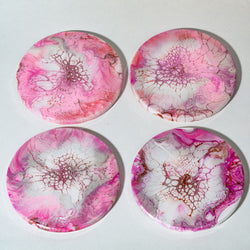 Coasters - Set of 4 Round - pink magenta, white, gold - view 1