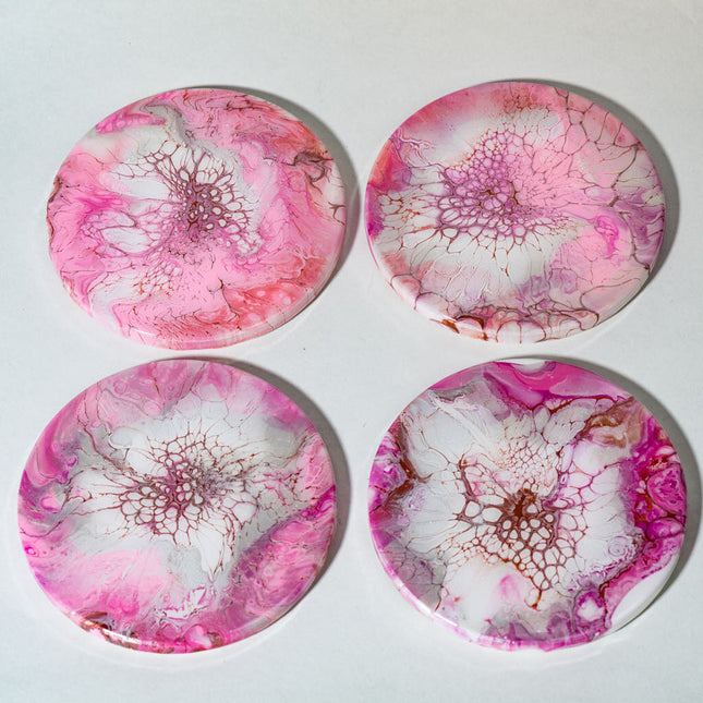 Coasters - Set of 4 Round - pink magenta, white, gold
