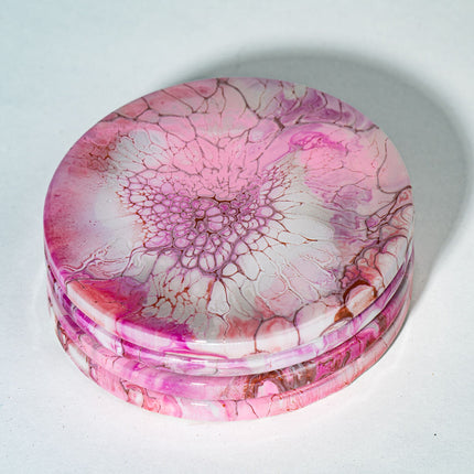 Coasters - Set of 4 Round - pink magenta, white, gold