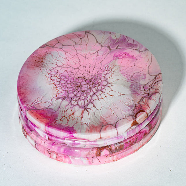 Coasters - Set of 4 Round - pink magenta, white, gold