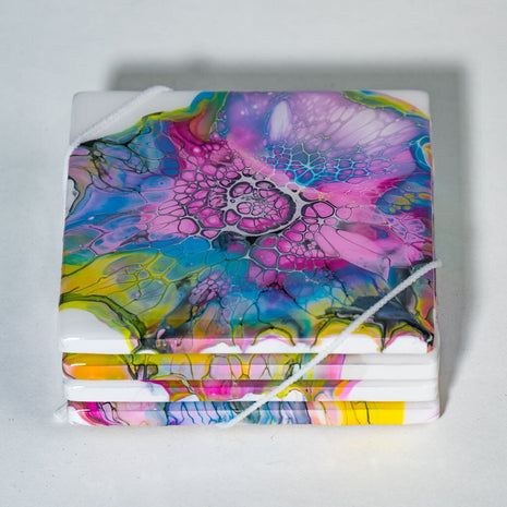 Coasters - Set of 4 Square - pink blue yellow white green