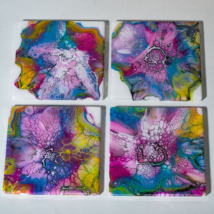 Coasters - Set of 4 Square - pink blue yellow white green