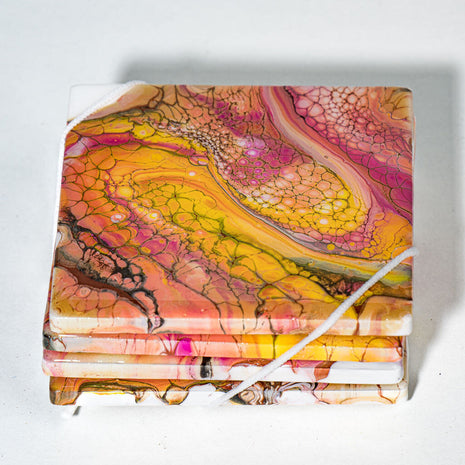 Coasters - Set of 4 Square - yellow orange, red black white