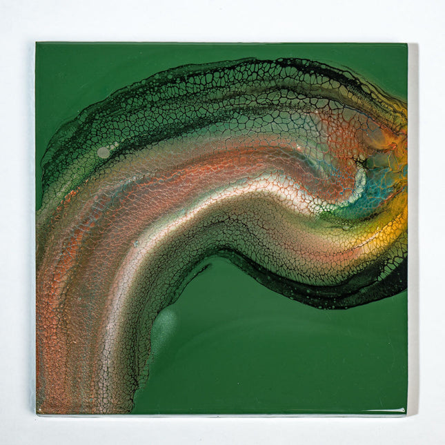 Original Fluid Art Square - Green Collection = Deep green, bronze gold, black white