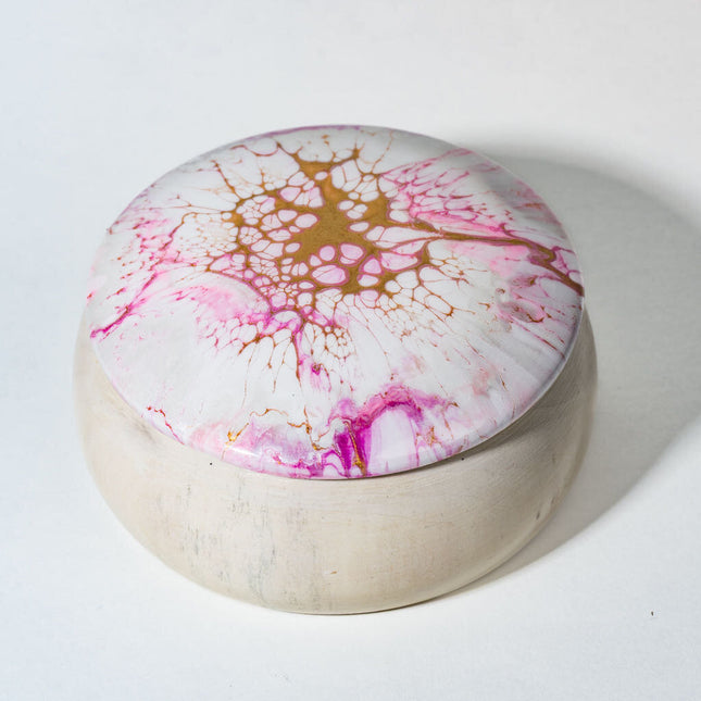 Handcrafted Wooden Trinket Box - pink white gold