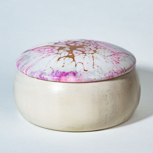 Handcrafted Wooden Trinket Box - pink white gold