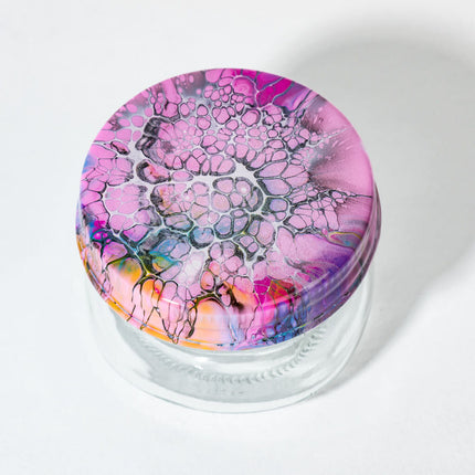 4 oz Glass Jar - pink yellow blue black