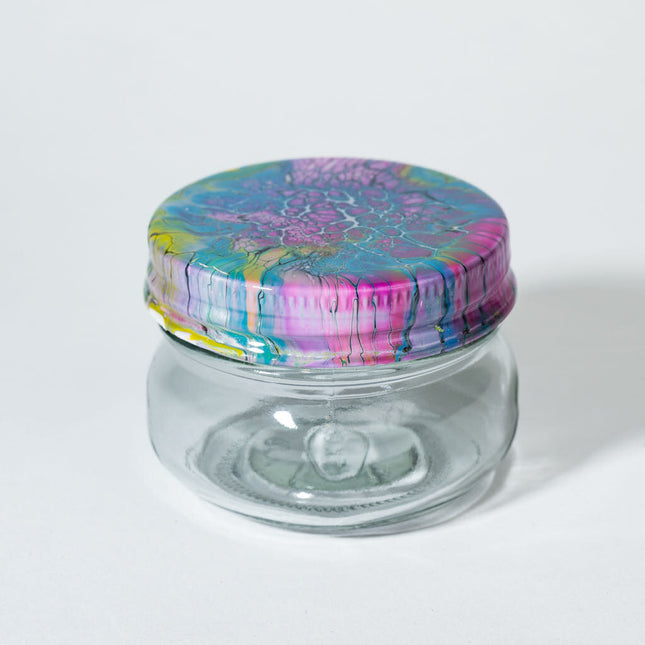 4 oz Glass Jar - Blue pink yellow black
