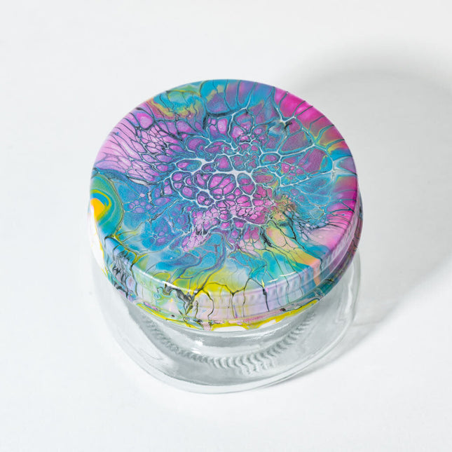 4 oz Glass Jar - Blue pink yellow black