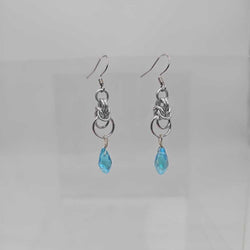 Silver Half Byzantine with Light Blue Crystal Drop Earrings - view 1