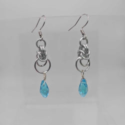 Silver Half Byzantine with Light Blue Crystal Drop Earrings - view 2