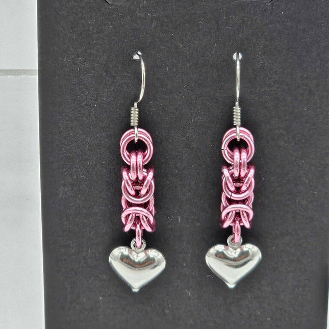 Pink Byzantine with Stainless Steel Heart Earrings