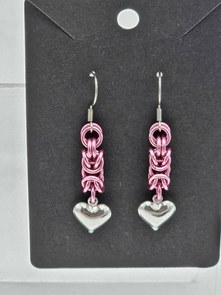 Pink Byzantine with Stainless Steel Heart Earrings